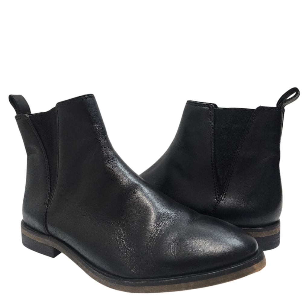 Lucky Brand Black Leather Classic Pointed Toe Chelsea Ankle Boots Women Size 8